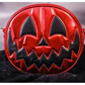 Love, Pain, and Stitches Red Metallic Pumpkin Kult Bag EUC